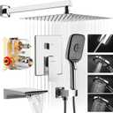 Shower System with Tub Spout, Wall Mounted Tub Shower Faucet Set for Bathroom, with 12" Rain Shower Head and 4-Setting Handheld Shower Head, Chrome