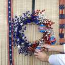 22 Inch 4th of July Wreath Independence Day Wreaths for Front Door Patriotic Wreath with Red White Blue Berries for July Fourth Memorial Day