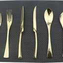 Flatware Set 18/10 Stainless Steel Mirror Polished Champagne gold Cutlery - Silverware Utensil Set of Steak Knife Dinner Fork Knife Spoon Salad Fork Dessert Spoon,6 Piece Service for 1