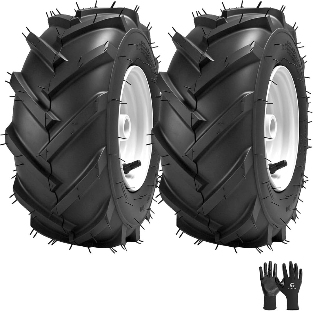 13x5.00-6 Tiller Tire and Wheel, Heavy Duty Lawn Mower Tire with 3/4" Axle and 3-1/8" Centered Hub, Replacement for Lawn Tractors Tillers Garden Farm Landscaping Equipment-2 Pack
