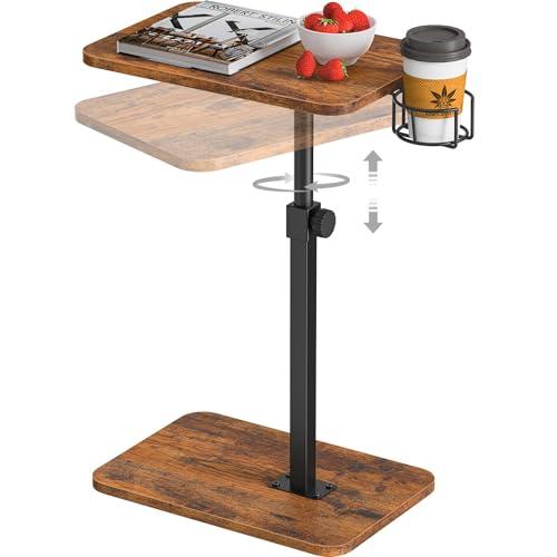 Giikin TV Tray Table, 360° Swivel Height Adjustable TV Trays for Eating on Couch,Sofa Armrest Side Table for Small Spaces Sofa Bed Dinner, Rustic Brown