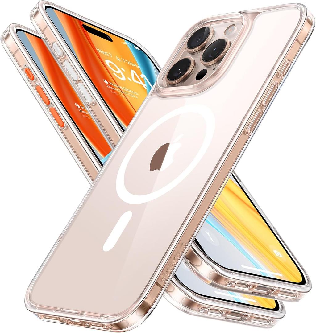 TORRAS for iPhone 16 Pro Case Diamond Clear | Compatible with MagSafe, Military Grade Drop Protection, Stronger Magnetic, Shockproof Airbag, Color Button, Slim Anti-Yellowing Anti-Scratch Transparent