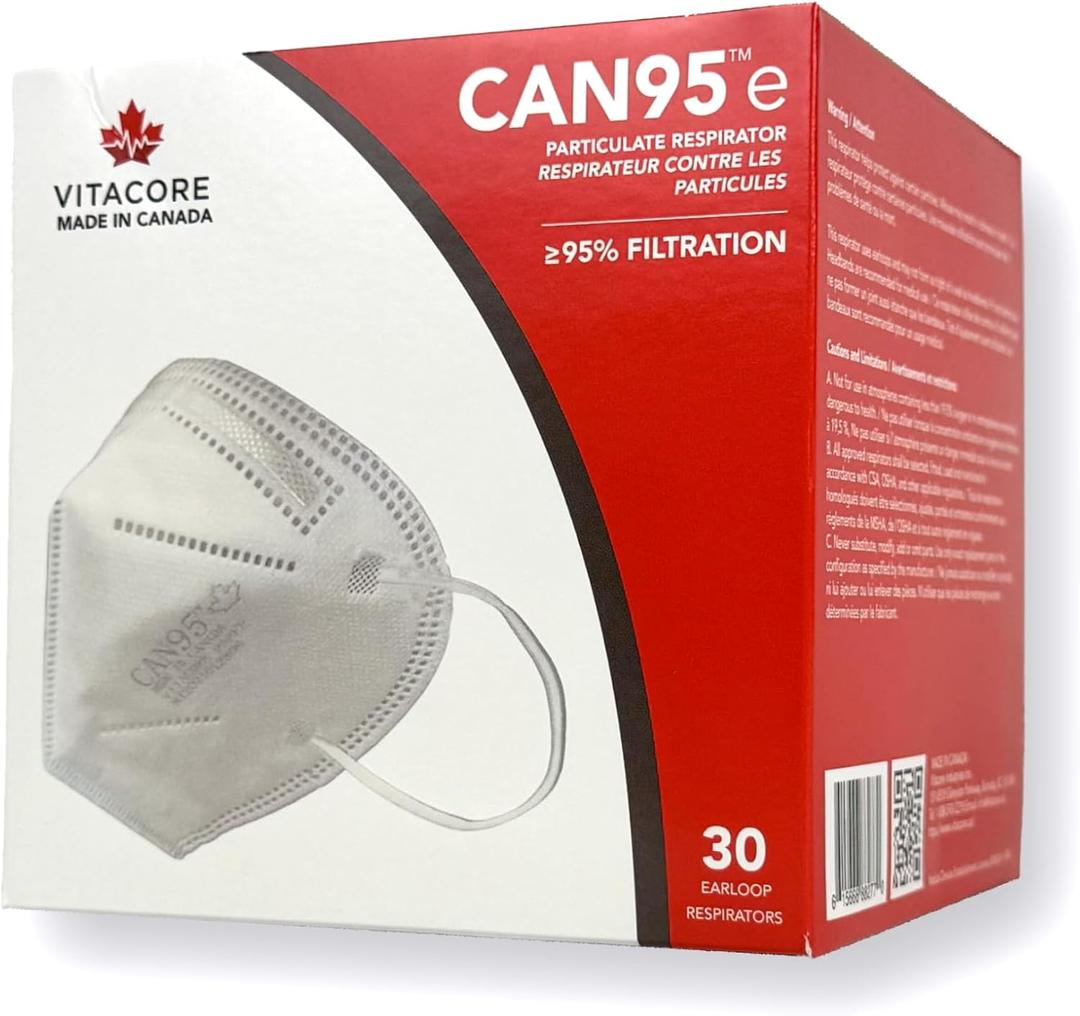 Vitacore CAN95e Disposable White Earloop Mask | 5-Ply Protection | Premium Skin-Friendly Materials | Comfortable Fit (White)