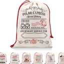 DOI-LANEE Santa Claus Sacks, Polar Express Canvas Bag, Christmas Gifts Bag with Drawstring, Xmas Gifts for Women Men, Christmas Eve New Year Xmas Presents for Children (White 01)