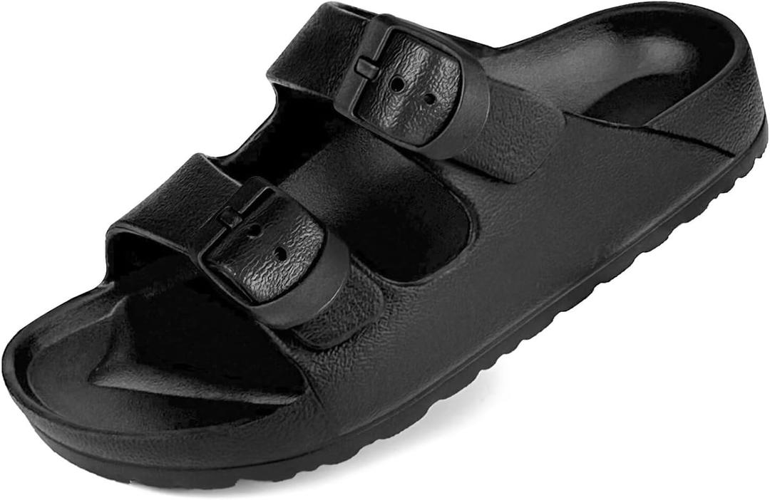Kids Slides Sandals Double Buckle Adjustable Boys Girls (1.5 Big Kid, Black)