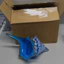 DOVDOV Hand Blown Glass Shell Decoration, Modern Art Glass Conch Statue, Blue and White Home Decorative Shells for Home Living Room, Coffee Table, TV Stand, entryway Entrance, Mantelpiece Decoration (Blue With Yellow Trim)