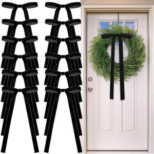 24 Pcs Black Velvet Bows Christmas Tree Ornaments Gothic Valentines Day Bows Decoration for Garland Home Coquette Wedding Decor (9 x 13 Inch, Width of 5/8")