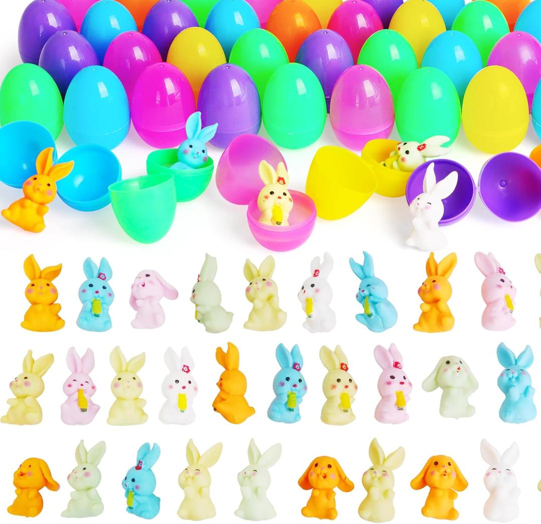 40Pcs PreFilled Easter Eggs with Bunny Toys,Easter Basket Stuffers Fillers Gifts for Kids Toddlers, Easter Party Favors Easter Egg Hunt Classroom Prize