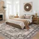 Area Rug 7x9 Washable Vintage - Soft Traditional Rugs for Living Room Large Non Slip Backing with Low Pile Farmhouse Oriental Retro Carpet for Bedroom Dining Room or Home Office - Dark Brown