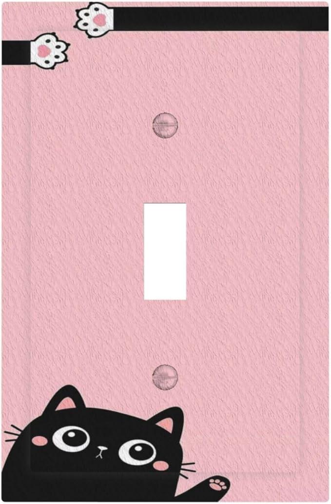 Decorative Light Switch Cover Plate Cute Kitten Black Cat Pink Background 1 Gang Wall Plate Cover Single Toggle Switch Plate Covers Jumbo Electrical Switchplate Receptacle Faceplate