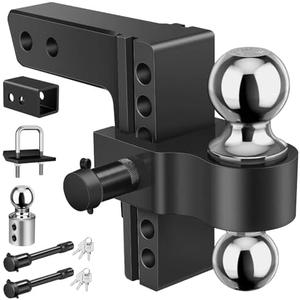Kohree Adjustable Trailer Hitch with 3 Replaceable Balls for 2" & 2.5" Receiver, 6" Drop/Rise, 12,500 lbs GTW Heavy Duty Aluminum Hitch Kit with Lock, Fits Trucks, SUVs, RVs, Class III & IV Vehicles