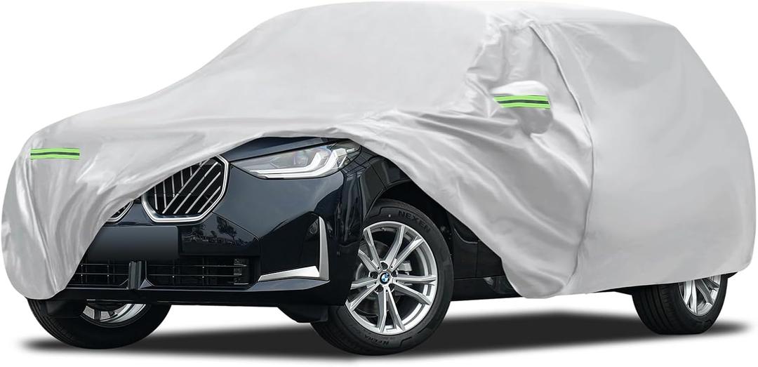 Car Cover Fit for BMW X3/X3 M 2011-2026, Migaven Waterproof Full Exterior Cover Sun Rain Protection with Door Zipper and Cotton Lining, Silver