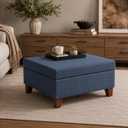 HomePop Harper Luxury 28" Storage Ottoman - Blue Woven Fabric