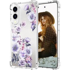 Hungo Compatible for Samsung Galaxy S25 Edge Case for Women Girls Clear Design Cute, Girly for Women Girls Floral Transparent Skin Pink Anemones