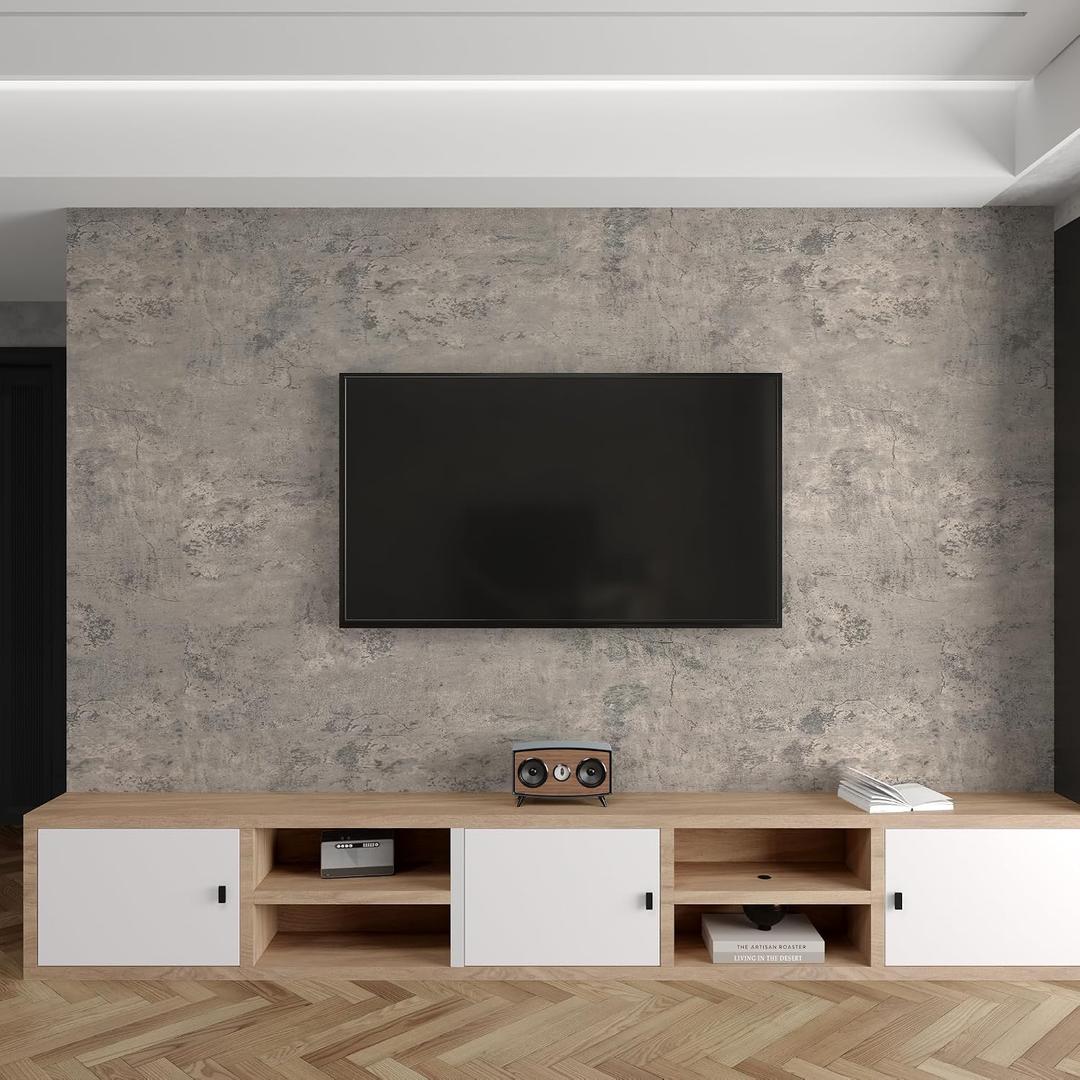 3yecao 48"79" Long Size Extra Wide Thick Light Brown Grey Concrete Vinyl Wallpaper Peel and Stick Waterproof Gray Concrete Contact Paper for Countertops DIY Matte Textured Cement Wall Tile Stickers