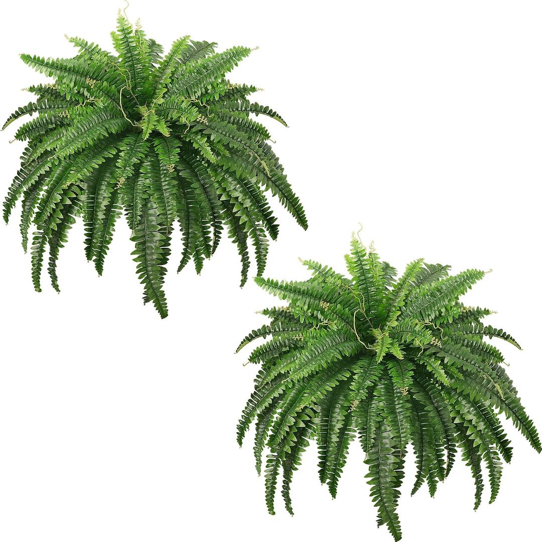 FOREST PRINCE 45" Fake Ferns, Realistic Large Artificial Bush Plants, 2 Artificial Boston Ferns with 59 Fronds for Outdoors Planter Indoor Home Garden Porch Decor