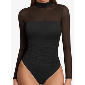 UEOIOW Women's Rhinestone Bodysuit Sheer Mesh Glitter Body Suit Tops Shirts Leopards