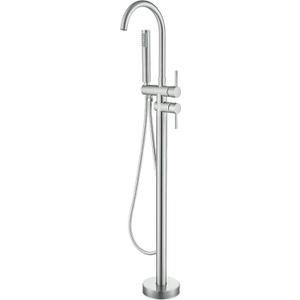 YAGATAP Freestanding Bathtub Faucet Floor Mount Tub Filler Brushed Nickel High Flow Shower Faucets with Handheld Shower Mixer Taps Swivel Spout
