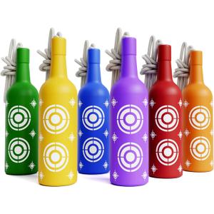6 Pack Plastic Bottles Shooting Targets, Resetting Targets for Shooting Range, with Rope for Firearm Target Practice, Reactive Targets Outdoor, Backyard, Indoor, Portable