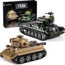 WW2 Military Tank Building Sets Compatible with Lego, Light-Up German Tiger & US M26 Pershing Tanks Army Model Kit, Collectible Gift for Military Fans, Kids & Adults (1,195 Pieces)