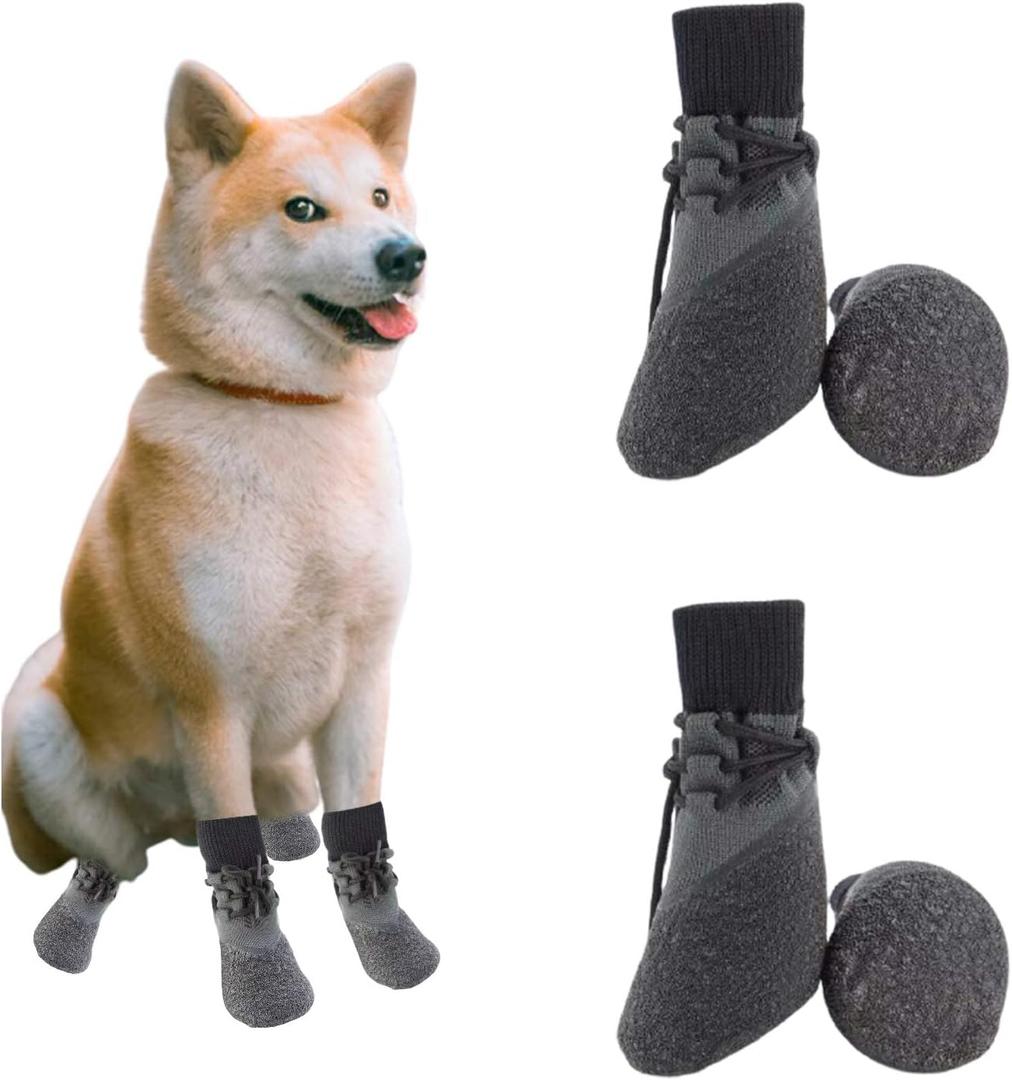 2 Pack 1 Set Dog Socks Anti-Slip Knit Dog Paw Protector Waterproof Dog Booties for Indoor Outdoor Wear-L