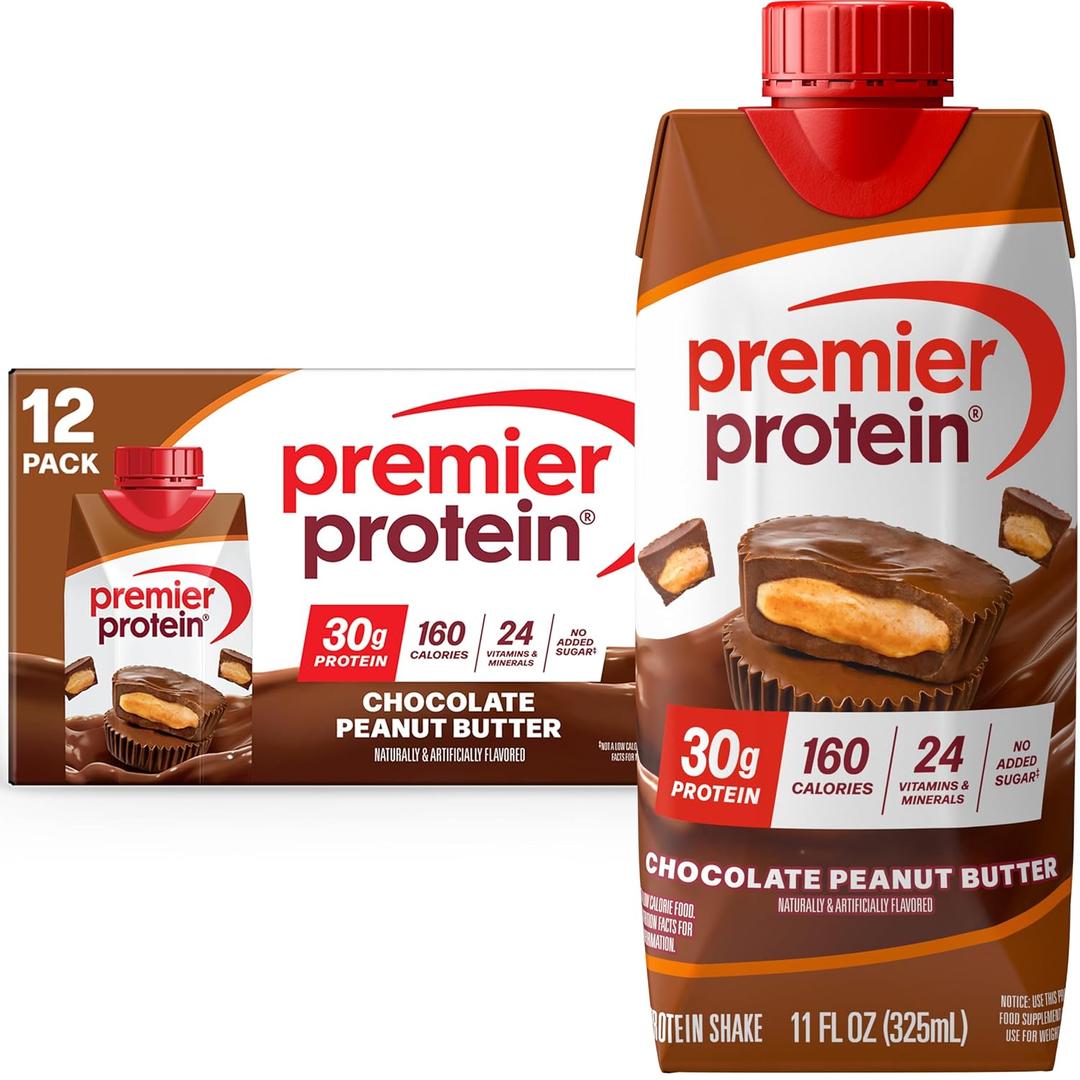 Premier Protein Shake, Chocolate Peanut Butter, 30g Protein, No Added Sugar, 24 Vitamins & Minerals to Support Immune Health, 11 fl oz, 12 Pack (EXP 11/02/25)