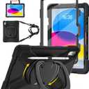 BATYUE Case for iPad (A16) 11th/10th Gen 11''/10.9'' 2025/2022 - Heavy Duty Shockproof Cover with 360 Rotating & 180 Folding Stand, Screen Protector, Shoulder Strap & Pencil Holder | Black