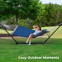 SUPERJARE Hammock with Stand, 2 Person Quilted Outdoor Hammock, Detachable Pillow & Bamboo Spreaders, Portable Hammock with Carrying Bag, Heavy Duty Stand, Perfect for Outside, Patio, Navy Blue