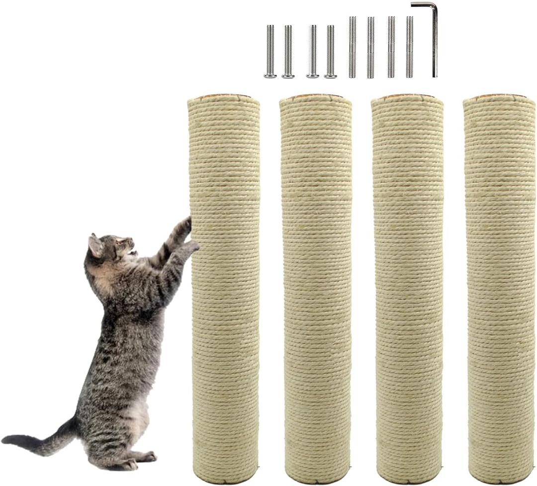 4 Pcs Cat Scratching Post Replacement,15.7"x3.1''Natural Sisal Cat Tree Post Replace Parts for Indoor Cats Tower Repair Scratch Refill Poles with M8 Screws for Kitten Spare Furniture Accessories