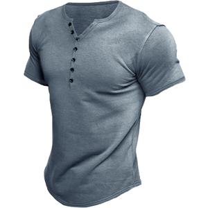 Comdecevis Men's Henley Shirts Kint Short Sleeve Muscle Fit Shirts Vintage Casual Button V Neck T-Shirts for Men Light Blue Small