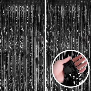Black Backdrop Black Party Decorations - Foil Fringe Curtain Streamers for Halloween Party Decorations-2 Packs
