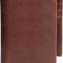 MID WEST RANGE Classic Trifold Wallet for Men, RFID Blocking, Double Bill Compartment, Full Grain Cowhide Leather Wallet, Vintage Brown