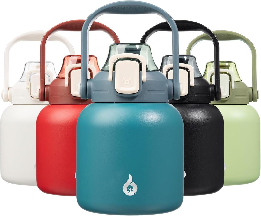 BJPKPK Insulated Water Bottles with Straw, 27 oz Cute Water Bottles with Handle, BPA Free Stainless Steel Metal Thermo, Easy Carry Thermo for Men & Women, Light Blue