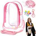Protective Case for Plush Doll, Clear Hanging Display Cases for 17/15cm Plush Doll，Crossbody Doll Storage Bag for Collectibles Building Block Storage Bag（Pink，7.5 x 4.7 x 2.75 in）