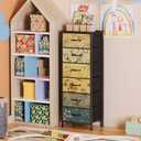 Furnulem Tall 6 Drawers Dresser, Vintage Storage Organizer Unit with Fabric Bins for Bedroom, Living Room, Closet, Nusery, Dorm, Entryway, Bedside Furniture, Sturdy Metal Frame, Wood Top, 11.8"D x 15.8"W x 45.9"H