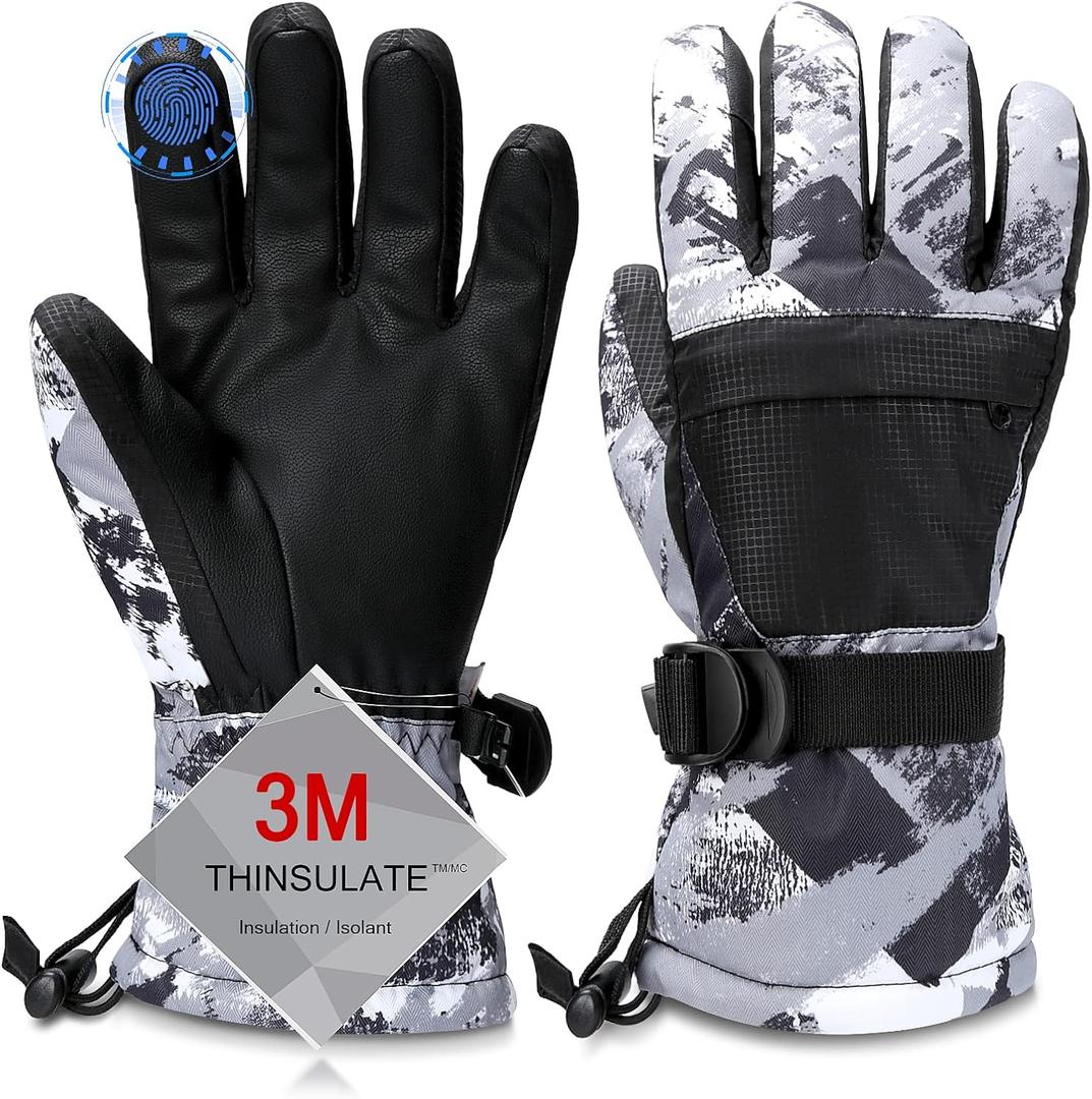 Ski Gloves, Waterproof and Breathable Snow Gloves for Cold Weather, Men & Women Boys and Girls (M(Fit Kids11-15 Years and Women size S-M), Grey)