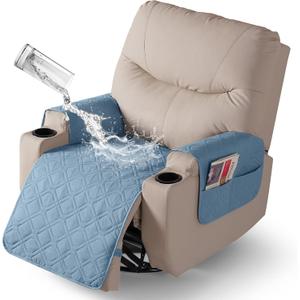 VANSOFY Recliner Chair Covers 100% Waterproof Seat Cover with Arm Reclining Cover Non-Slip Recliner Chair Covers Furniture Protector Washable Slipcover with Pocket for Pets, Dogs(Azuree, 22")