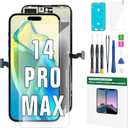 iPhone 14 Pro Max Screen Replacement Kit 6.7'' LCD Display 3D Touch Screen Digitizer Full Assembly Repair Kits Waterproof Frame Sticker+Screen Protector for A2651, A2893, A2894, A2895, A2896