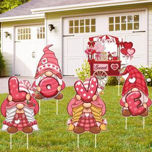 Valentines Day Yard Sign with Stakes Waterproof Gnomes Love Outdoor Decorations for Valentines Day Garden Lawn Patio Pathway Decor Outside