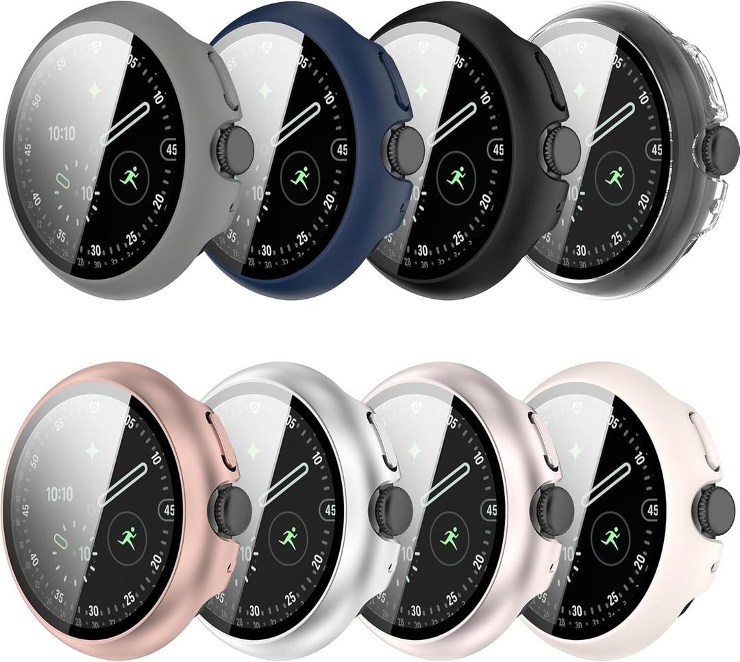 Compatible with Google Pixel Watch 4 41mm Case, Protective Cover Built-in Tempered Glass Film Hard PC Screen Protector for Google Pixel Watch 4 41mm Accessories (8 Packs)
