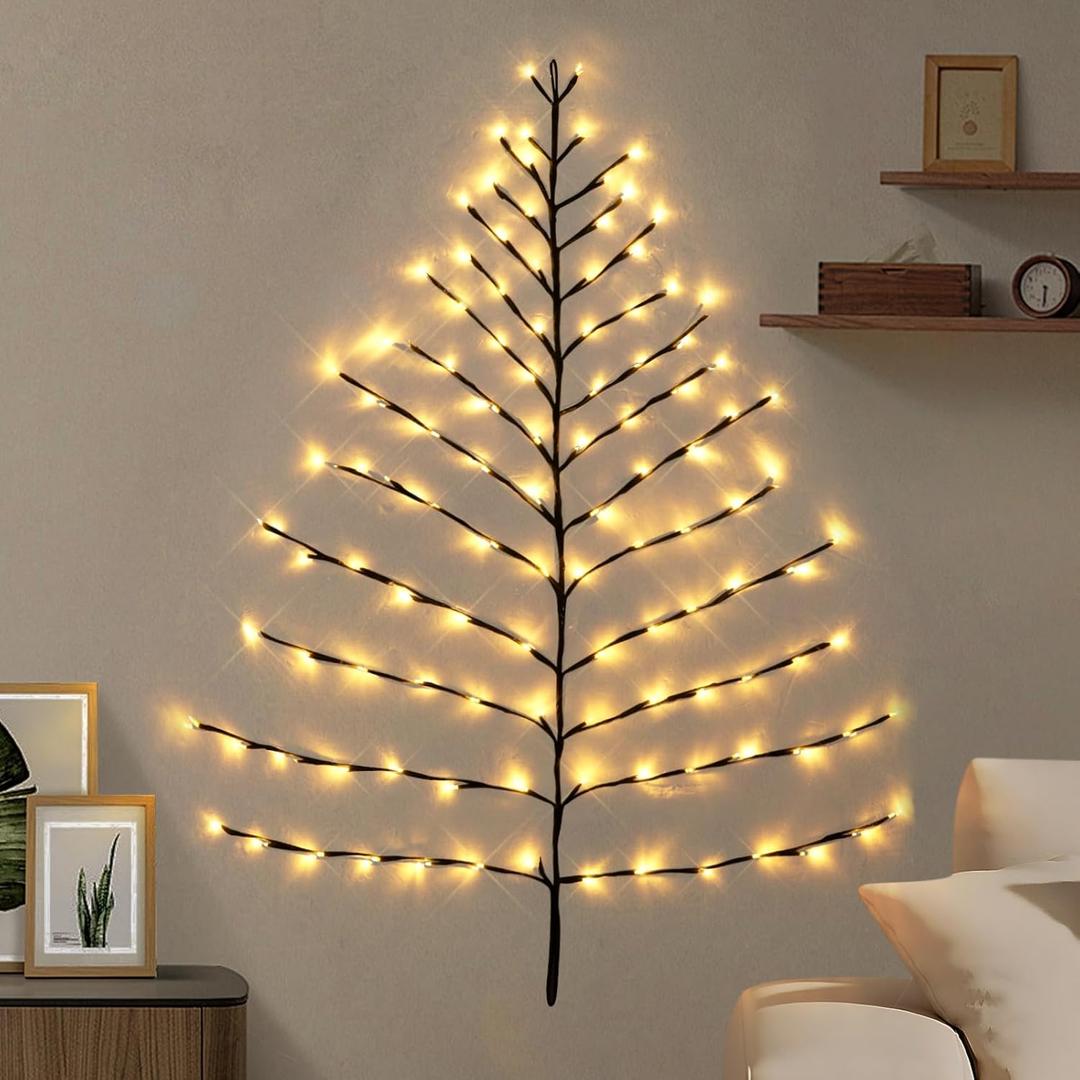 4FT Lighted Christmas Wall Tree for Home Decor, Artificial Christmas Tree, Willow Vine Lights for Holiday Apartment Living Rooms