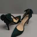 Carcuume Women's Closed Toe Heels Bow Stiletto Heel Sandals Pointed Toe Pumps Wedding Shoes (8, Green)