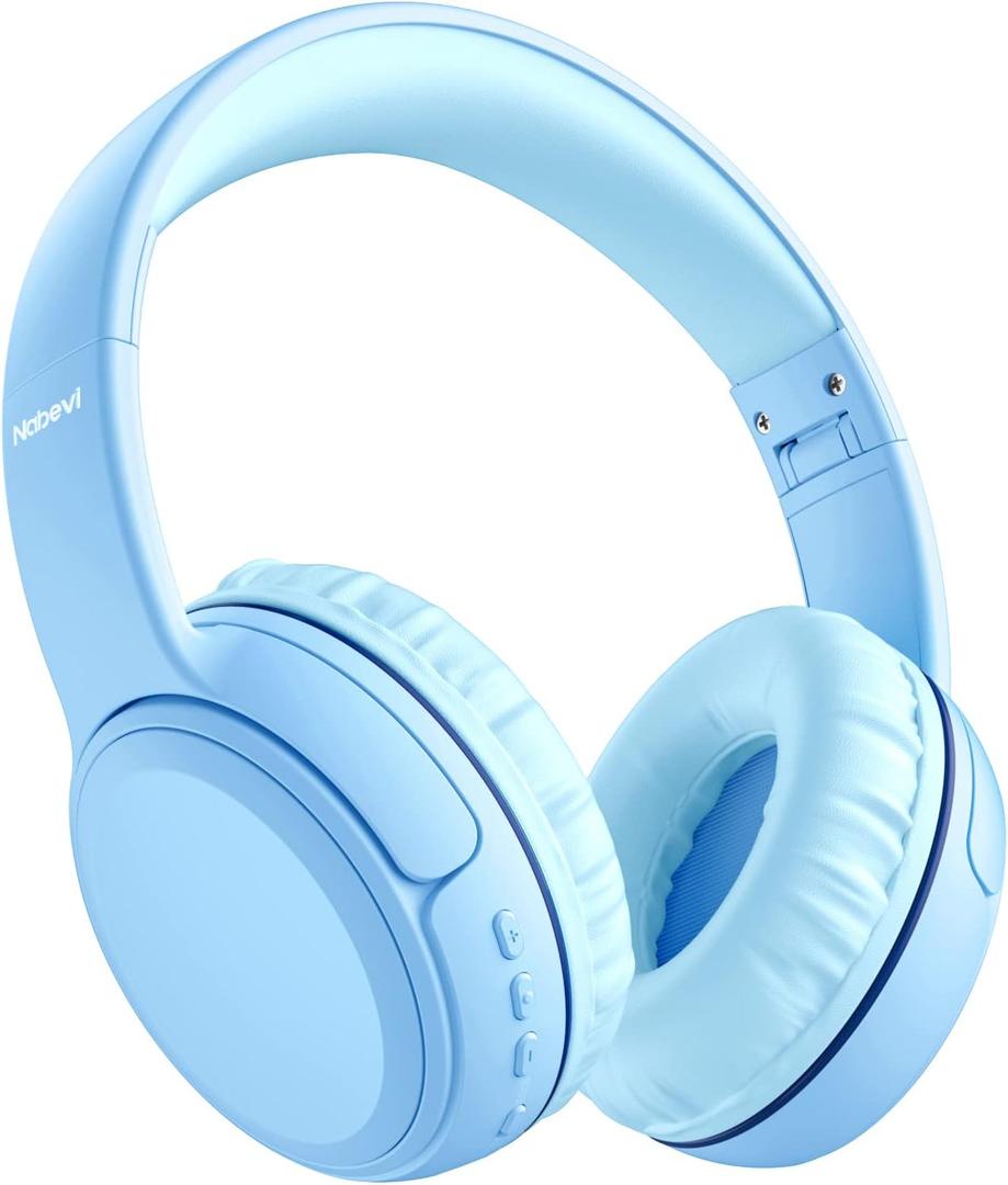 Kids Headphones, Over-Ear Headphones Bluetooth Wireless Kids with Mic, 85/93dB Volume Limited, Stereo Sound, Wired Inline AUX Cord Headphones for Children Boy Girl Teens, Blue (Light Blue)