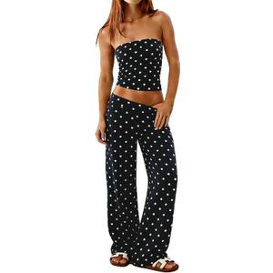 Women Striped Two Piece Set Tube Top Wide Leg Pants Summer Casual Matching Lounge Set Beach Vacation Travel, large