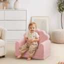 Blissful Diary Kids Couch, 2-in-1 Soft Toddler Couch Fold Out, Toddler Chair Comfy, Convertible Sofa to Lounger, Kids Furniture for Playroom, Gift for Birthday, Children's Day, Pink Shell