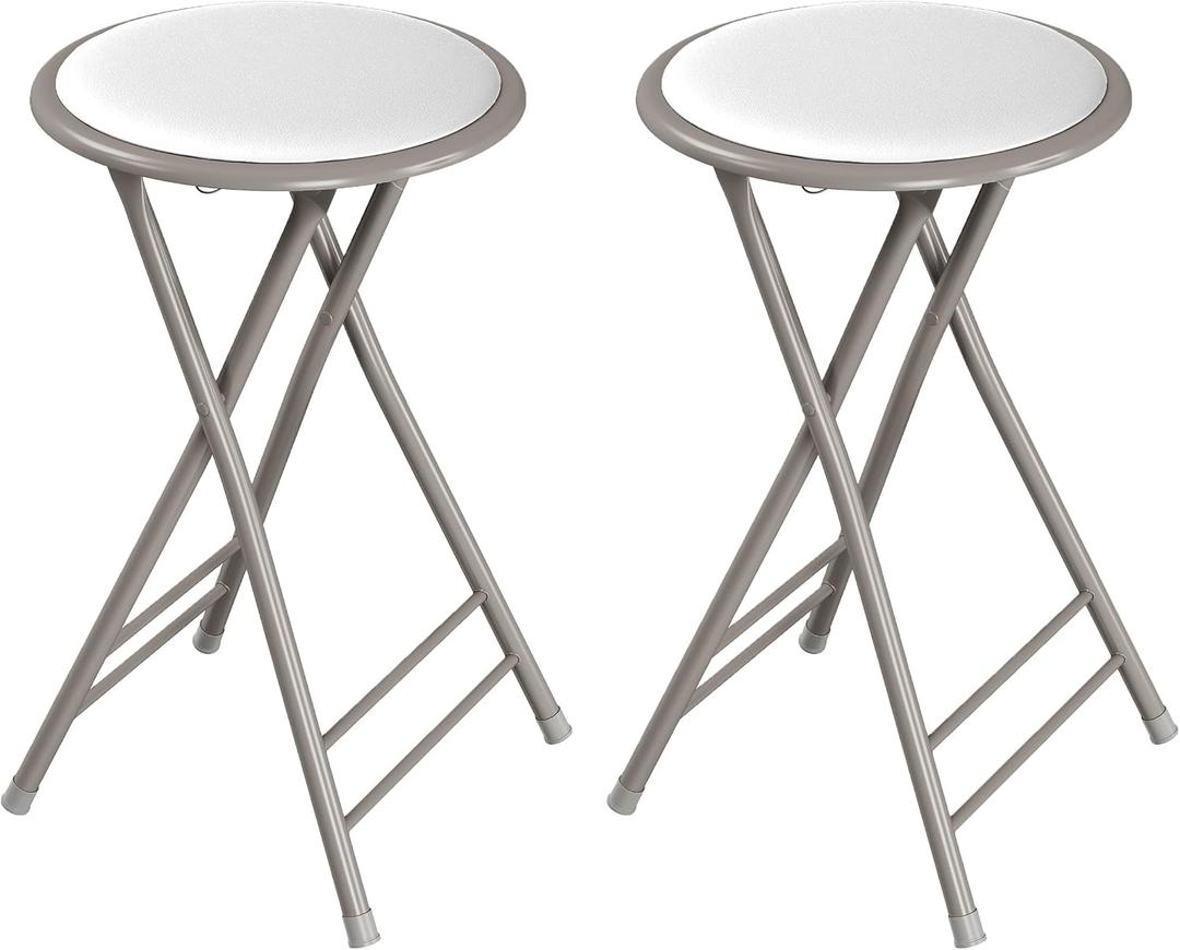 Lavish Home Folding Stool - Set of 2 Counter Height Bar Stools 24-Inch Backless Folding Chairs with 225lb Capacity for Kitchen, Rec Room, or Game Room (White)