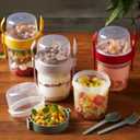 Crystalia 4 Pack 22 oz On The Go Yogurt Parfait Cups with Lids & Spoon, Large Breakfast Plastic Bowls with Topping Cereal Oatmeal Salad or Fruit Container for Snack Box (Clear)