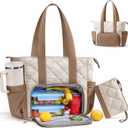 Puffer Lunch Tote Bag for Women, 15.6 Inch Laptop Work Bag with Insulated Lunch Compartment & Large Cup Holder, Lightweight Quilted Puffy Lunch Box Purse for Teacher Nurse Travel Office Daily School (Brown)