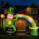 Shellwei 11.4 ft Long St. Patrick's Inflatable Decor St. Patrick's Blow up Inflatable Rainbow Arch with LED Light Shamrock Leprechaun in Pot of Gold Rainbow Arch for Indoor Outdoor Party Garden Lawn