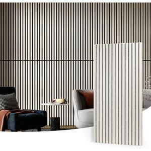 Art3d 2 Wood Slat Acoustic Panels for Wall and Ceiling - 3D Fluted Sound Absorbing Panel with Wood Finish - White Elm